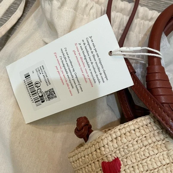 Sézane Justine Mini Basket Bag in Raffia Heart Embroidery NWT - Picture 6 of 11